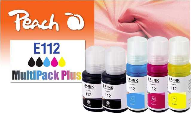 Peach E112 Spar Pack Plus Druckerpatronen Set für Epson EcoTank L 11160 und L 15150, ersetzt Epson No. 112, Farben: Schwarz, Cyan, Magenta, Gelb - Bild 1