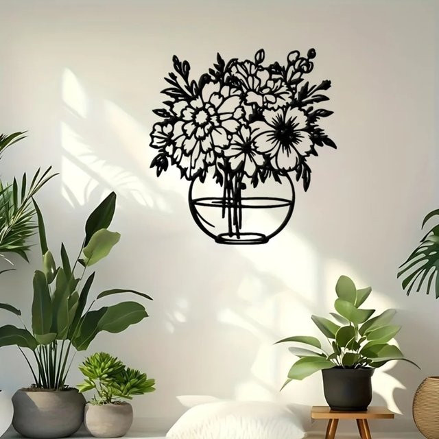 Moderne Metall-Wandkunst CIFBUY mit floralem 3D-Blumen-Design in Schwarz - Bild 1