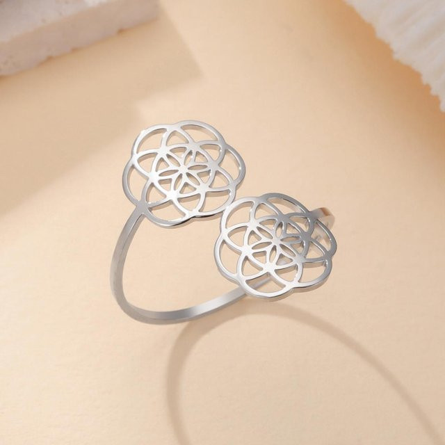 Likgreat Ring Blume des Lebens, Edelstahl, Damen, beige - Bild 1