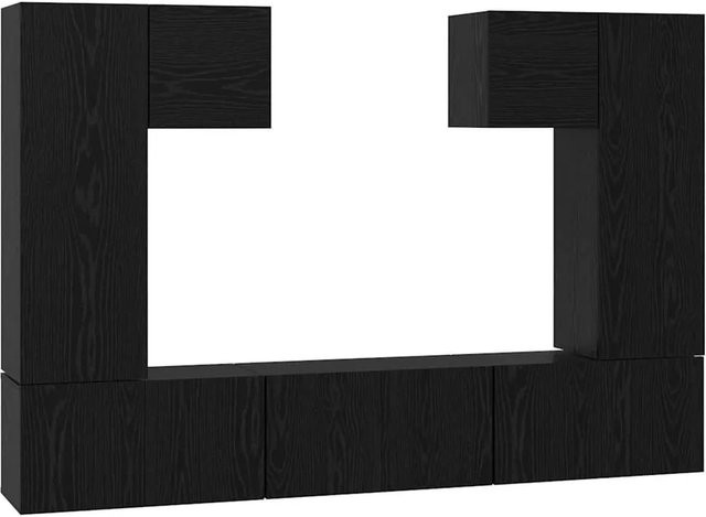 7-teiliges vidaXL TV-Schrankset in Schwarz und Eichen-Optik aus Holzwerkstoff für dein Wohnzimmer, Wandmontage möglich, Set enthält Schränke mit den Maßen: 30,5 x 30 x 30 cm, 30,5 x 30 x 90 cm und 60 x 30 x 30 cm - Bild 1