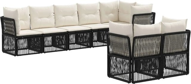 vidaXL Gartensofa-Set 8-teilig in Schwarz mit L-Form, Poly-Rattan und Polsterkissen für Garten und Terrasse - Bild 1