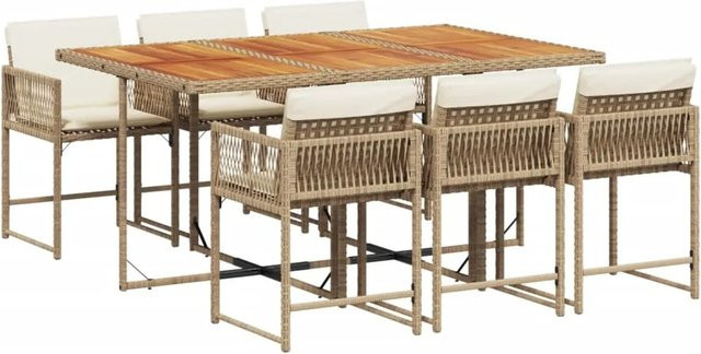 vidaXL 7-teilige Garten-Essgruppe aus Poly Rattan und Akazienholz in Beige und Braun mit Kissen - Bild 1