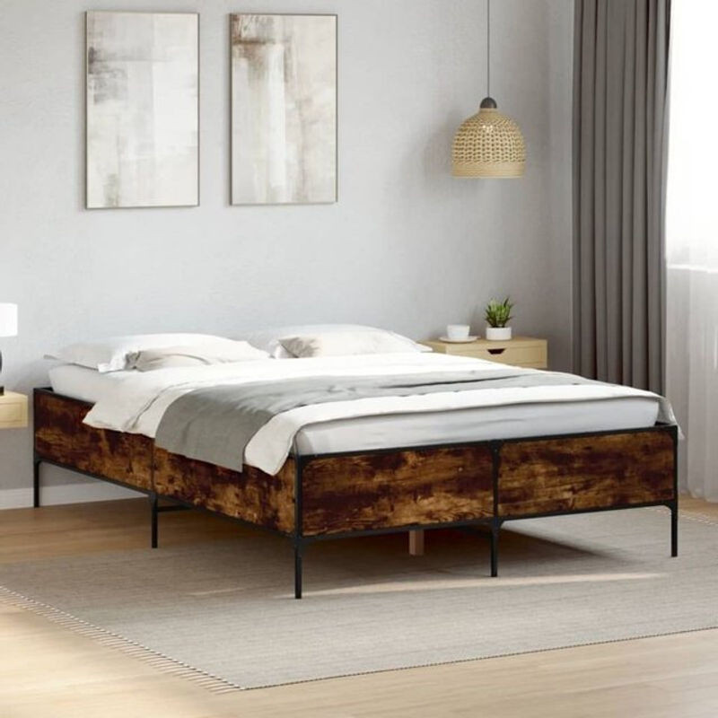 Bettgestell Vidaxl in Räuchereiche und Braun aus Holz und Stahl im Industrial Design B/T/H: 150 x 200 cm - Bild 1