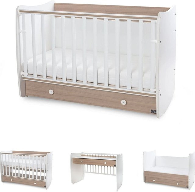 Lorelli Babybett Dream umbaubar als Kinderbett mit Schaukelbett-Funktion, Farbe Weiß-Braun, B/T: 70 x 140 cm - Bild 1