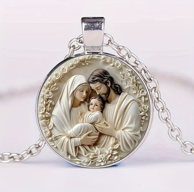 konminry Halskette mit Glas Anhänger, Silber, Unisex - Bild 1