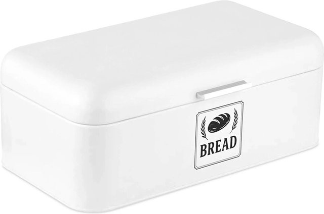 Relaxdays Brotkasten aus Eisen mit Deckel und Griff in Weiß, B/T/H: 42 x 17 x 24 cm - Bild 1