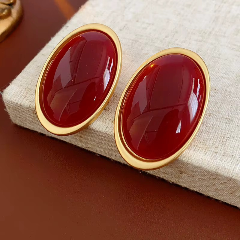 Ohrstecker Harz, Rot, Geometrisch, Oval, Damen - Bild 4