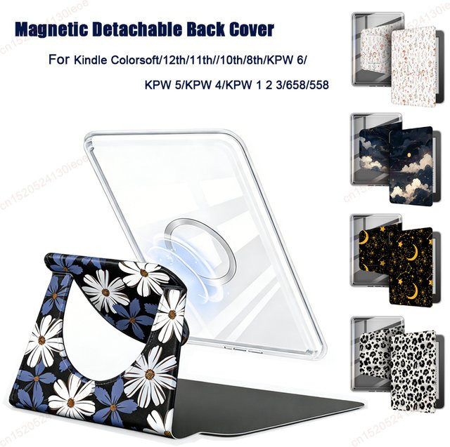 Greliana Magnetische E-Book-Hülle für Kindle Paperwhite 6 12. Generation und Kindle Colorsoft 7 Zoll, abnehmbar, 360 Grad Rotation, Farbe: Rot/Mehrfarbig - Bild 1