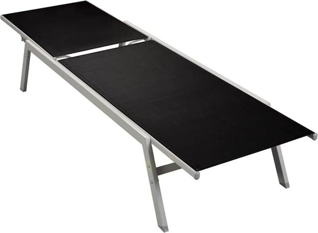 Furnicato Sonnenliege aus Stahl und Textilene mit verstellbarer Kopfstütze, Schwarz und Silbern, B/T/H: 200 x 58 x 32 cm - Bild 1