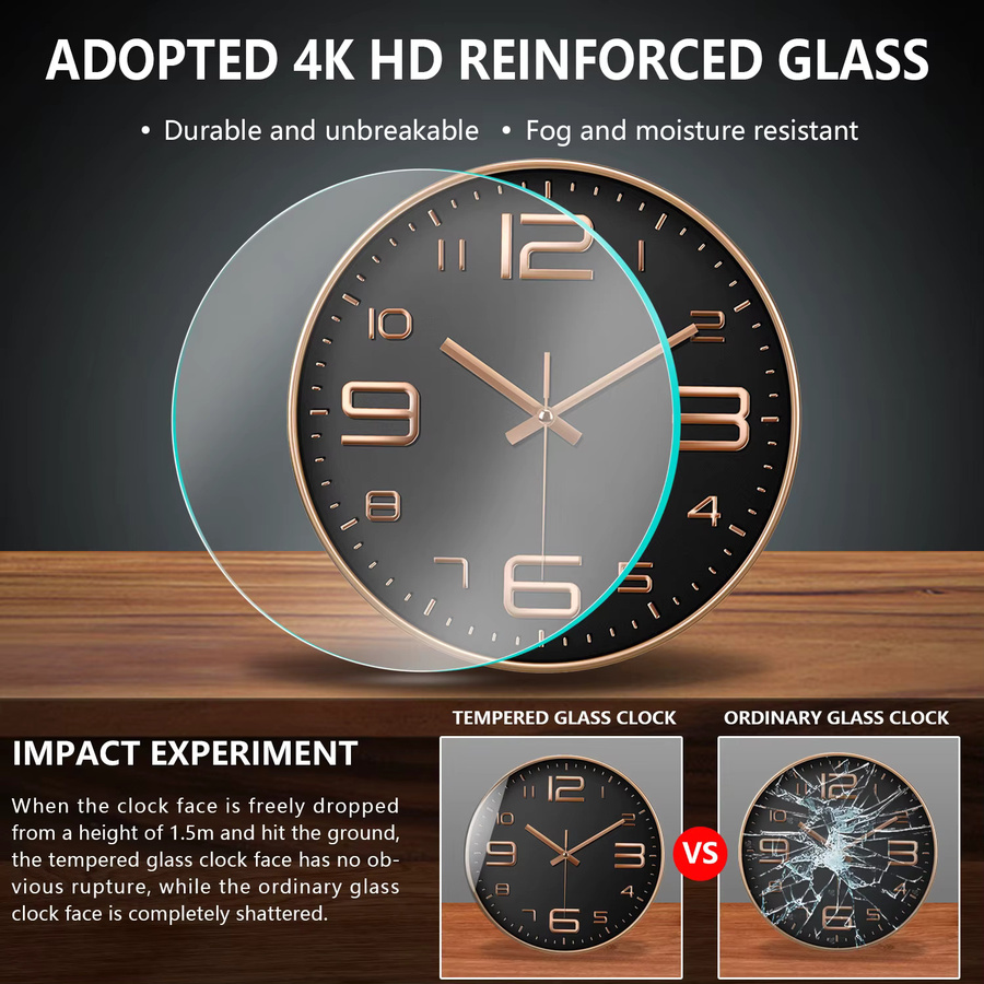 P.chuang Moderne Digitale Wanduhr aus Quarz, Geräuschlose Kubische Wanduhr für Wohnzimmer und Küche, Durchmesser: 30,48 cm - Bild 2