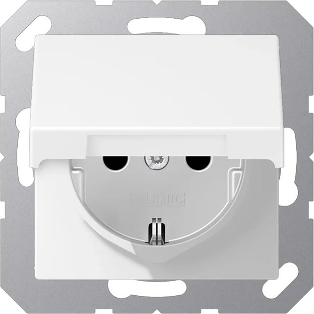 Jung Steckdose mit Klappdeckel und Schutzkontakt 16 A 250 V in Schneeweiß Matt - Bild 1