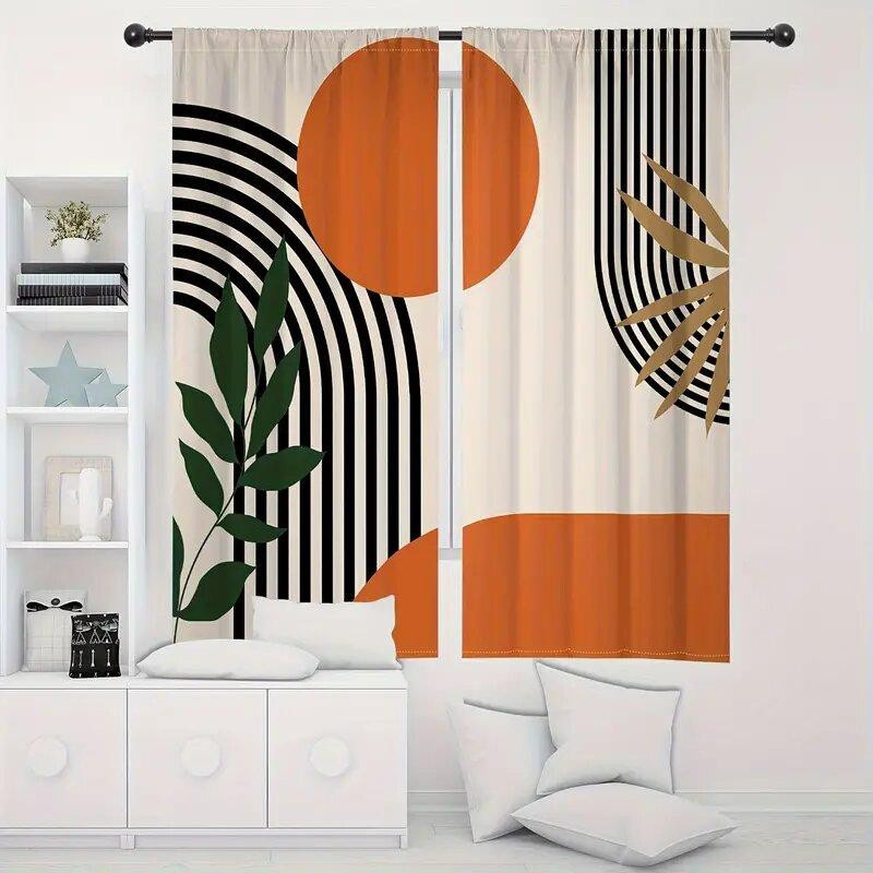 Yiran Furniture Vorhänge mit abstraktem Geometrie- und Streifenmuster, 2er-Set, halbtransparent, Mehrfarbig, B: 35 cm, H: 100 cm - Bild 2