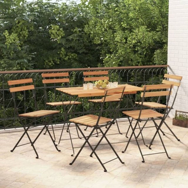 7-tlg. Bistro-Set vidaxl aus Massivholz Akazie und Stahl in Braun im Industrial-Design - Bild 1