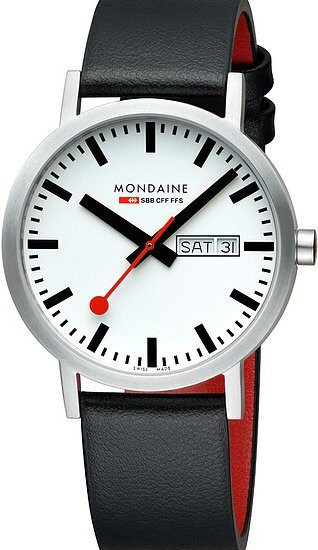 Mondaine Bahnhofsuhr, Quarz, Edelstahl, 40 mm, Leder, Silber, Unisex - Bild 1