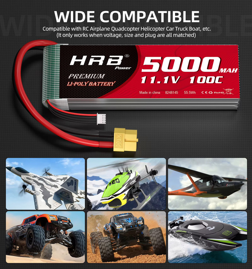 HRB Lipo-Akku 5000mAh mit XT60 Anschluss für RC Quadcopter, Hubschrauber, Boot, Auto und Flugzeug - Bild 3