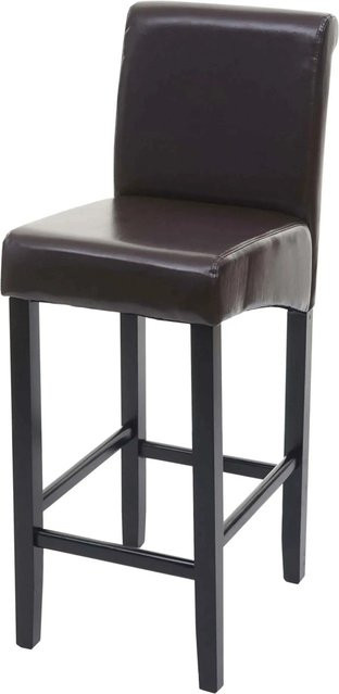 PROREGAL Barhocker mit Lehne aus braunem beschichtetem Spaltleder und Holzbeinen im Retro-Look, Sitzhöhe: 75 cm - Bild 1