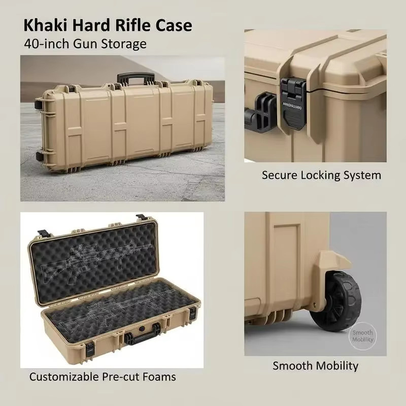 Abschließbarer Hartschalen-Gewehrkoffer mit Rollfunktion und Schaumstoffeinlagen, wasserdicht IP67, Khaki, B/T/H: 108,9 x 39,2 x 15,5 cm - Bild 4