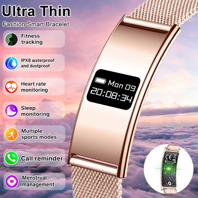 BOXUXING Smart-Armband für Damen mit Herzfrequenzmessung, Schlafmonitor und IPX8 Wasserdichtigkeit, Fitness-Tracker in Schwarz oder Gold - Bild 1