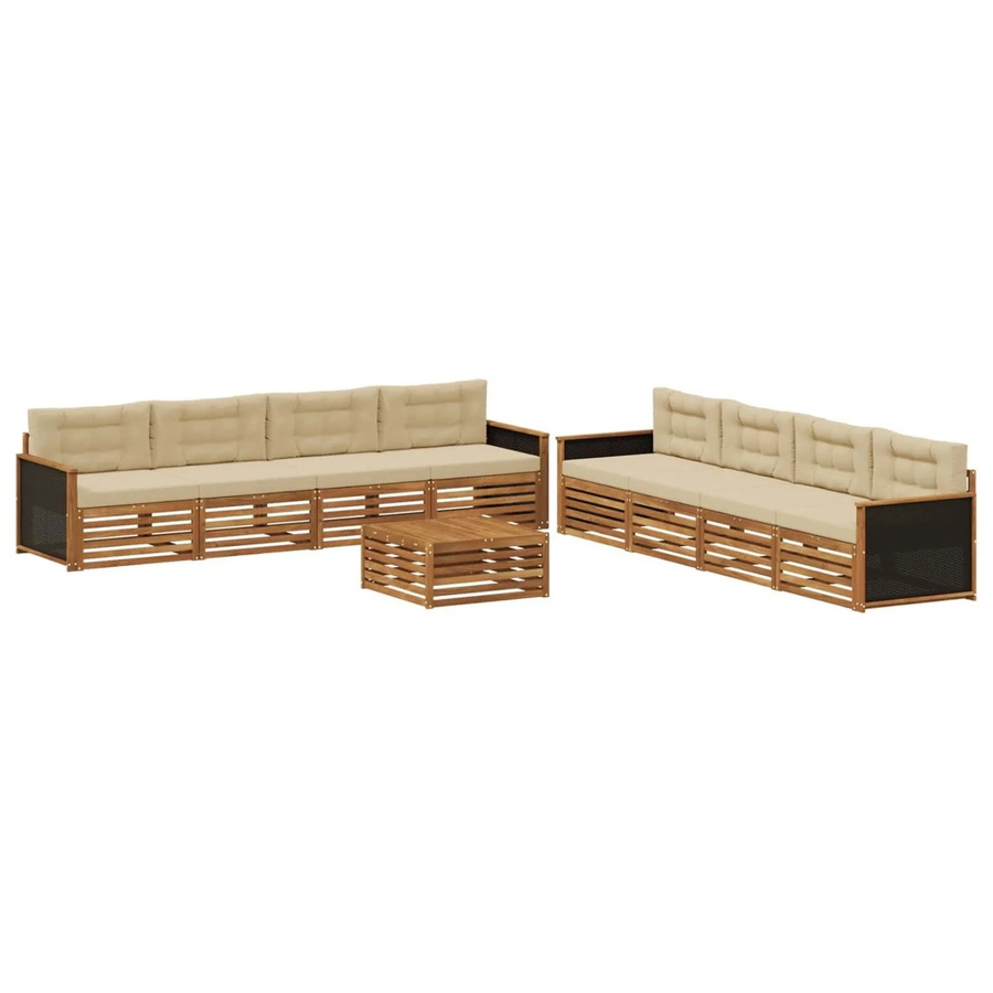 vidaXL Outdoor-Sofagarnitur aus Akazienholz mit 9-teiligem Set und Kissen in Natur und Beige - Bild 2
