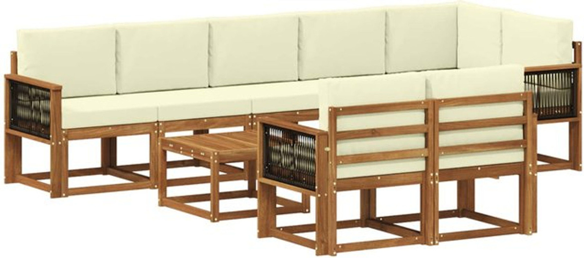 vidaXL Outdoor-Sofagarnitur aus Akazie mit 9-teiligem Set Kissen in Natur und Beige aus Polyester - Bild 1