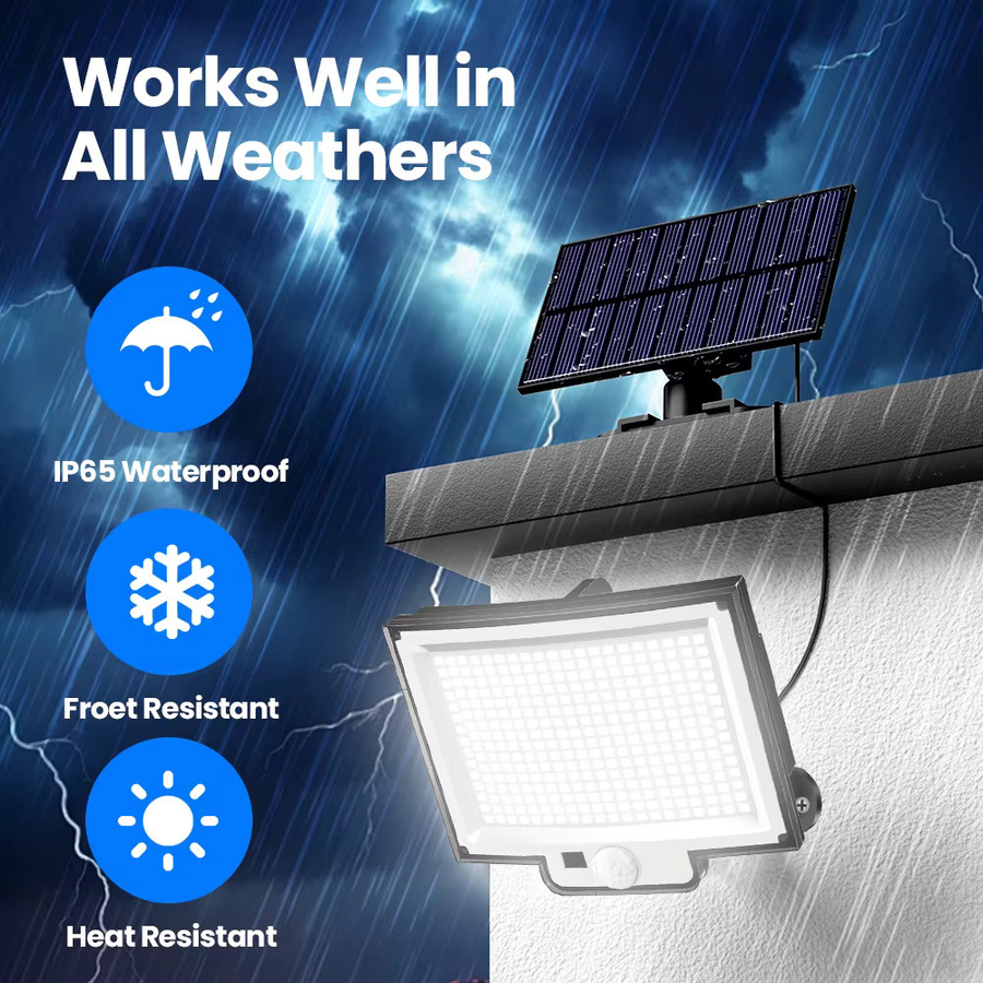 Wasserdichte Solar-Außenleuchte mit 318 LEDs und Bewegungsmelder, IP65 wetterfeste Wandleuchte für Garten und Zaun, weiß mit 3 Beleuchtungsmodi - Bild 3