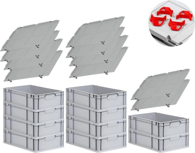 PROREGAL Spar Set 10x Eurobox Nextgen Economy mit Auflagedeckel und 4x Schiebeschnappverschlüssen, Farbe: Rot, H x B x T: 17 x 40 x 60 cm - Bild 1