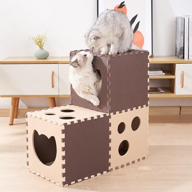Yiran Furniture Doppelschichtiger Katzentunnel aus Filz, faltbares Katzenkratzbrett und interaktives Katzenhaus, B/T/H: 30 x 30 x 14 cm - Bild 1