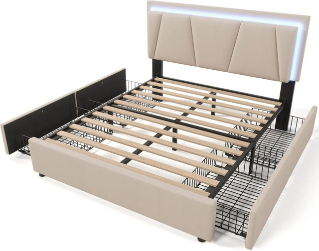 okwish Polsterbett mit 4 Schubladen in Beige, B/T/H: 160 x 200 x 107 cm (ohne Matratze) - Bild 1