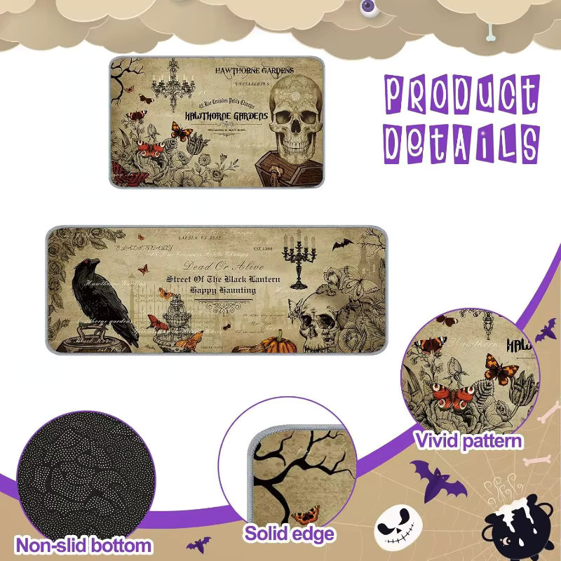 Trebalena Halloween Teppich mit Hexe, Skelett und Kürbis im Gothic Design für Küche und Bad, B/T: 60 x 40 cm - Bild 3