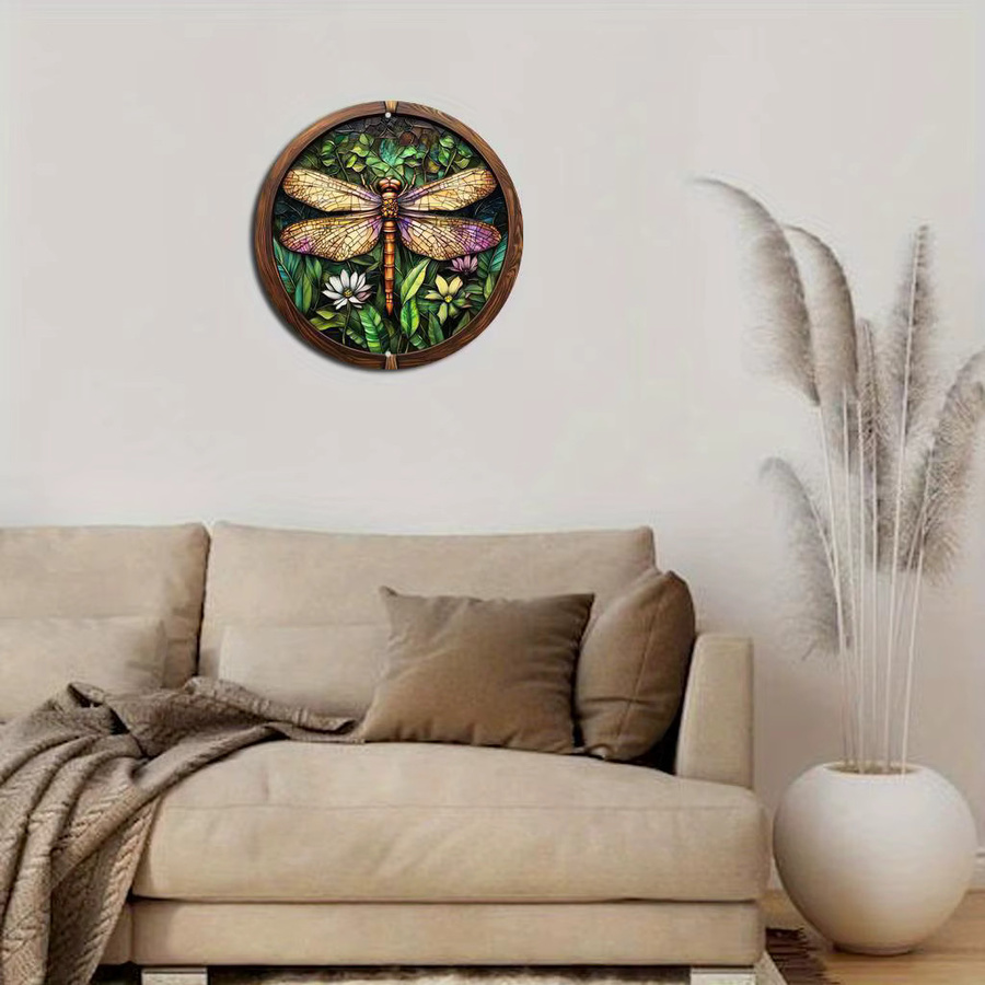 Potdemiel Rundes Wandkunstschild aus Metall mit Vintage Libelle und Blumen in Bunt, Durchmesser: 20,32 cm - Bild 4