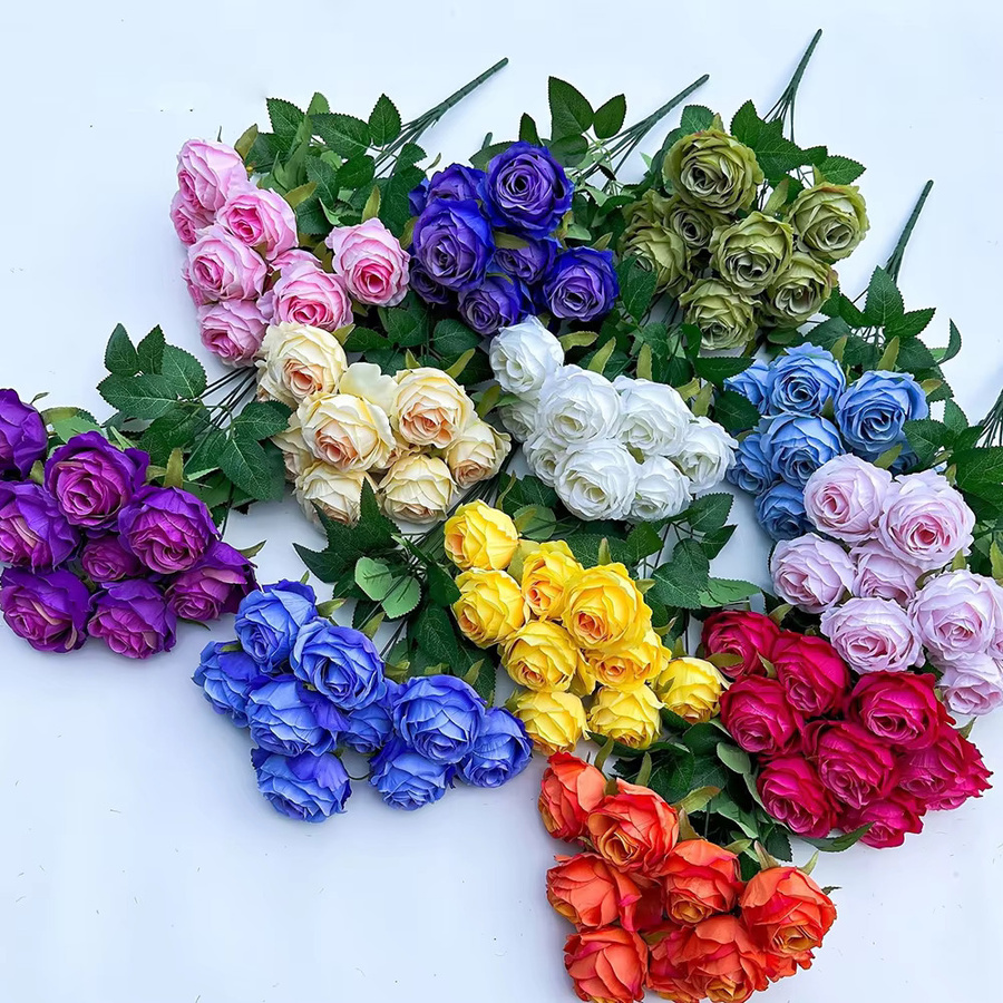 Künstlicher Blumenstrauß NANDI mit Seidenrosen in Orange und Multicolour, 9 Stiele - Bild 2