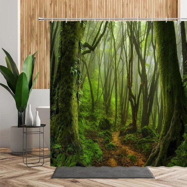 Wasserdichter 3D-Duschvorhang von Dunika Chen mit tropischem Wald-Motiv in Grün, B/H: 90 x 180 cm - Bild 1