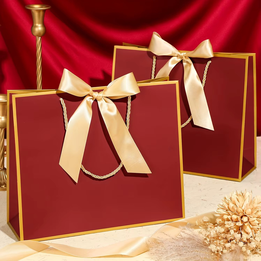 10 Stück Dankeschön-Geschenktüten aus Papier von DUTRIEUX in Rot mit Schleifenbändern für Hochzeiten, Partys und Geburtstage - Bild 5