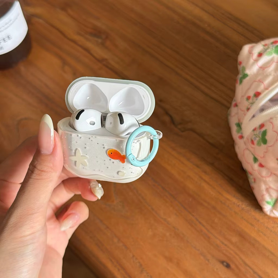 Kawaii Transparentes Aquarium-Design Kopfhörer-Schutzhülle für Apple AirPods 1 2 3 4 Pro 2 Pro 3 in Orange und Blau - Bild 4