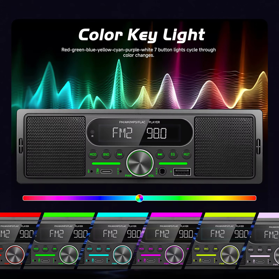 Podofo 1DIN In-Dash Autoradio mit Dual-Bluetooth, USB, SD, AUX und FM/AM Empfänger in Schwarz - Bild 2