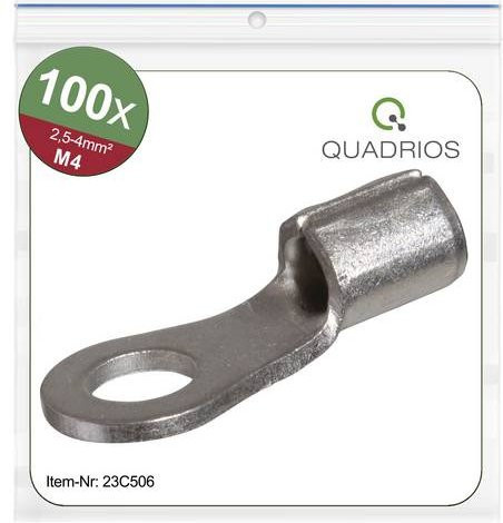 Quadrios 23C506 Ringkabelschuh Unisoliert in Silber, Querschnitt max. 4mm², Loch-Ø 4,3mm, 100 Stück - Bild 1