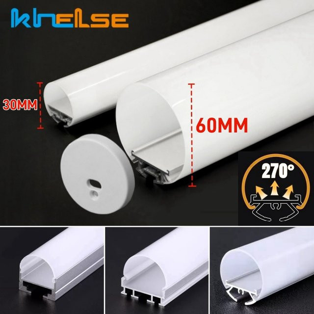 Khelse Runde LED-Aluminiumprofile in Weiß als Rohr für die Oberflächenmontage mit Diffusor-Halter für hängende lineare Lichtleisten - Bild 1