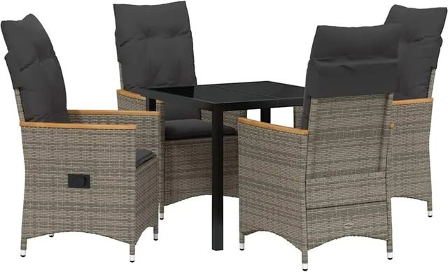 vidaXL Garten Essgruppe aus Poly Rattan und Stahl mit Kissen, 5-teilig, Grau, Tisch B: 80 cm, T: 73 cm, H: 80 cm - Bild 1