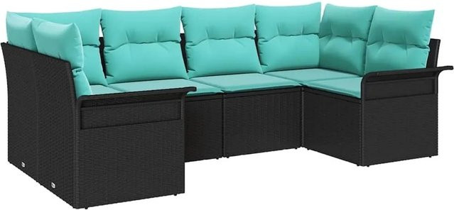 vidaXL Garten-Sofa-Set aus Polyrattan in Schwarz mit U-Form, 6-teiliges Outdoor-Sitzgruppe inklusive wetterfesten Kissen und integriertem Stauraum für Terrasse und Garten - Bild 1