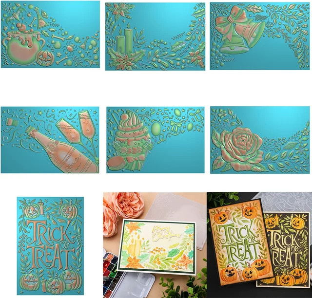 Vintage Halloween 3D-Prägeordner mit Wirbelnden Blumen, Stechpalme und Kerzen in Multicolour aus Metall für dein DIY Scrapbook und Handwerk - Bild 1