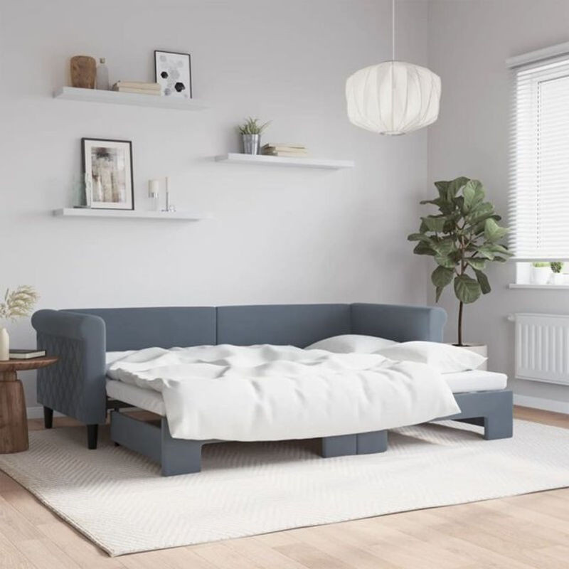 Ausziehbares Funktionsbett Vidaxl in Anthrazit aus Samt und Metall, B/H: 80 x 200 cm - Bild 1