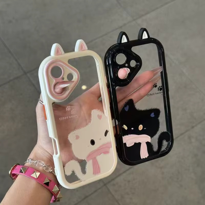 Niedliche weiße Handyhülle mit Katzenohren für iPhone Modelle, inklusive iPhone 16 15 14 13 12 11 Pro Max XS XR 8 7 Plus X SE - Bild 1