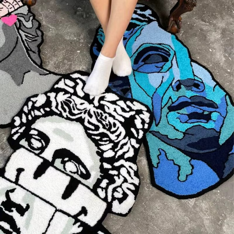VIKAMA Blauer David-Skulptur-Teppich, unregelmäßiger und rutschfester Teppich in modernem Design für dein Schlafzimmer - Bild 2