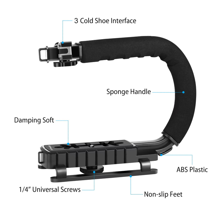 PULUZ C-Form Handheld Kamera Stabilisator Halterung in Schwarz mit Zubehör für SLR und DV Kameras - Bild 2