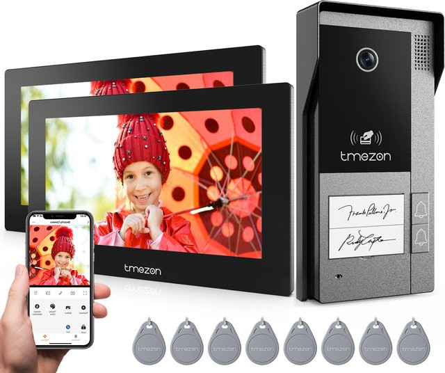 TMEZON 2-Draht-Video-Gegensprechanlage mit 7-Zoll-1080P-Touchscreen, IP-Video-Türsprechanlage mit Tuya-Unterstützung und Fernentriegelung in Schwarz - Bild 1