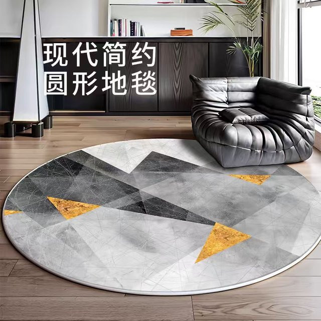 VIKAMA Moderner runder Teppich mit geometrischem Design in Grau für Wohnzimmer und Home Office - Bild 1