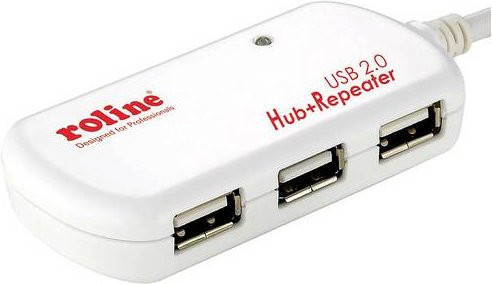 Roline USB 2.0 Hub mit 4 USB-A Ports und Repeater in Weiß - Bild 1