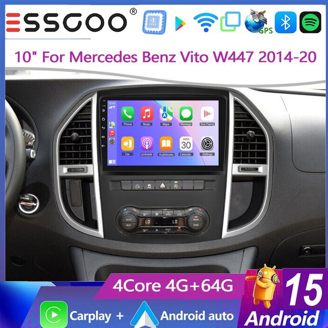 ESSGOO Android 15 Autoradio für Mercedes-Benz Vito W447 2014-2020 mit 10 Zoll IPS Touchscreen, Kabelloses CarPlay und Android Auto, GPS, WiFi, Bluetooth und Mirror Link, Schwarz - Bild 1