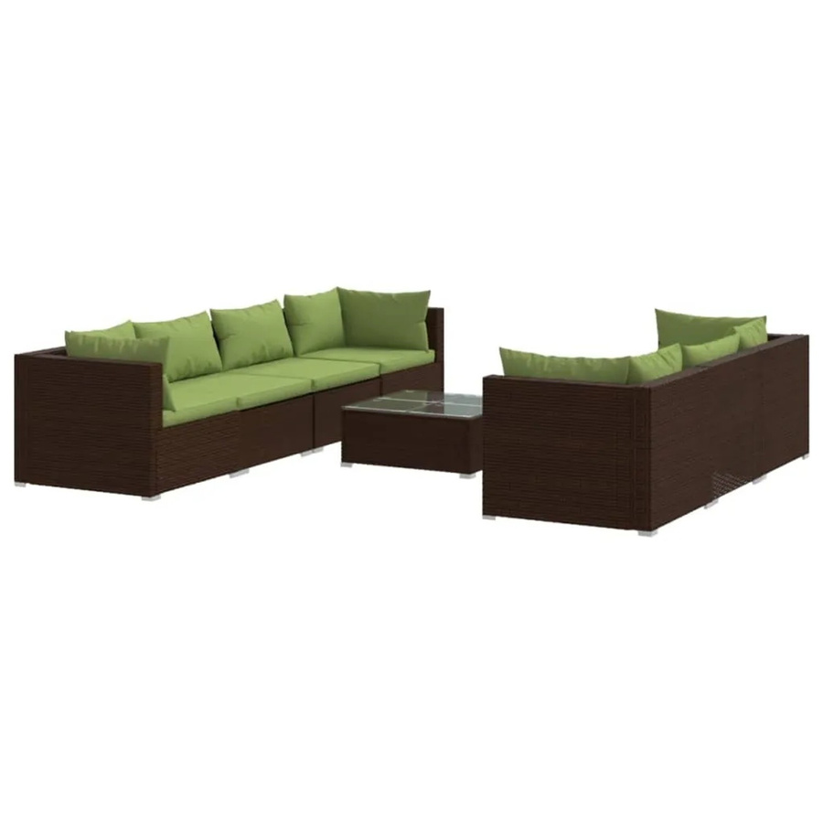 vidaXL 8-tlg Garten-Lounge-Set aus Polyrattan in Braun mit Kissen und Couchtisch - Bild 2