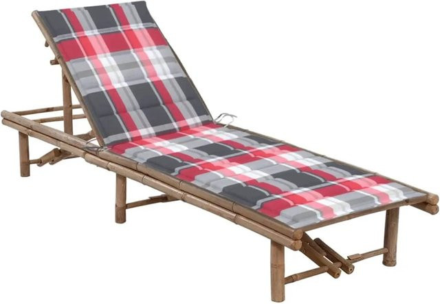 vidaXL Garten-Sonnenliege aus Bambus mit Auflage in Braun und Rot, B/T/H: 200 x 65 x 30-87 cm - Bild 1